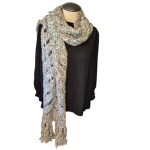 NWT Fraas Tweedy Taupe Knit Scarf with Long Tassels